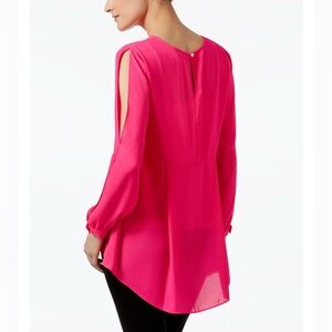 Vince Camuto Blouse Women L Large Pink Cold Shoulder Long Sleeve Hook & Eye